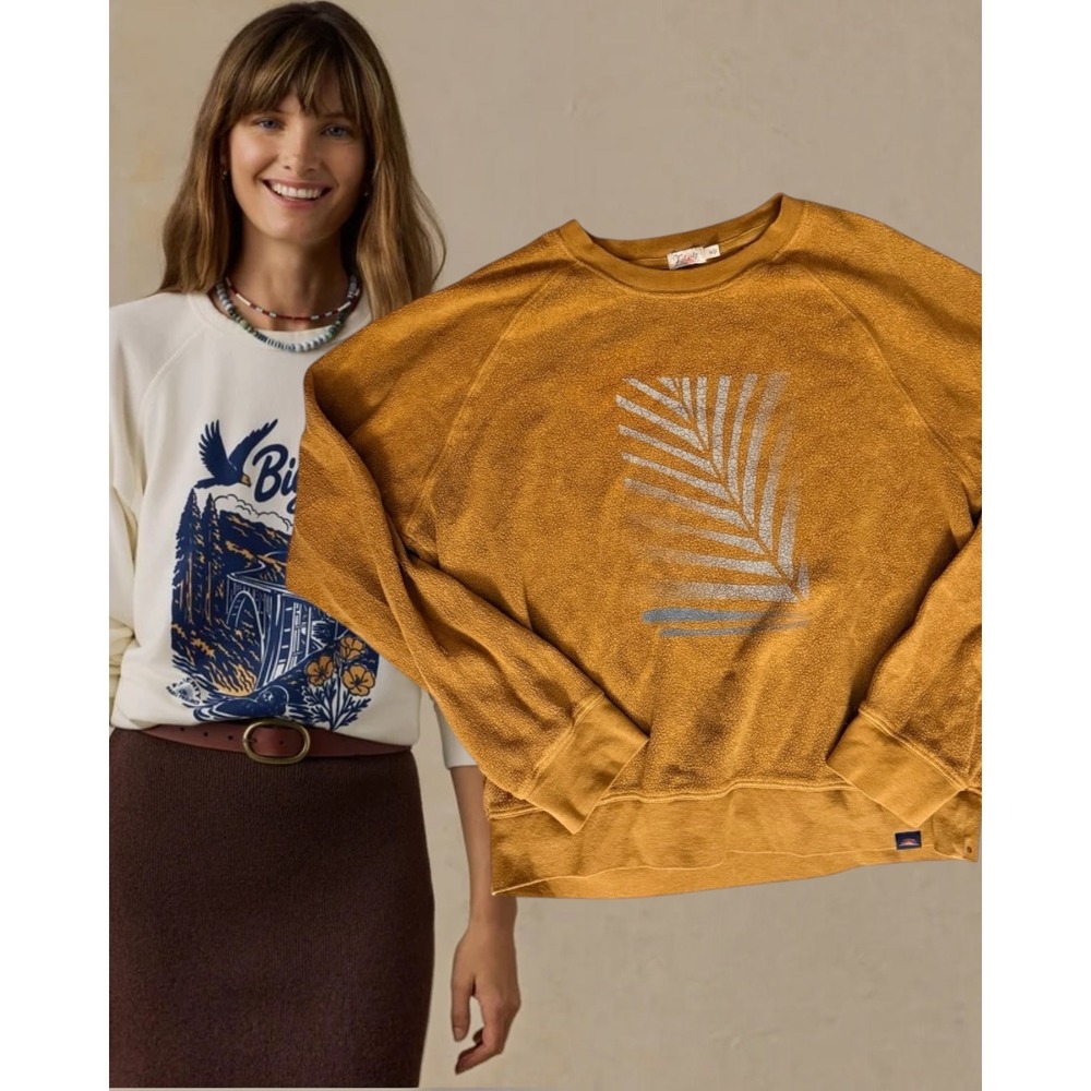 Faherty Sweatshirt French Terry Palm Graphic Mustard Gold Medium